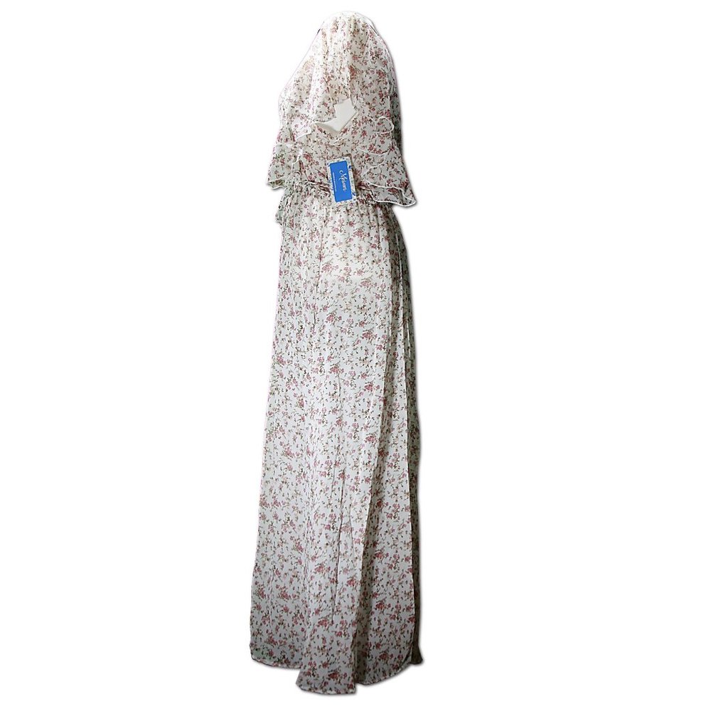 XL Womens Chiffon Floral Printed V Neck Beach Maxi - Picture 2 of 4